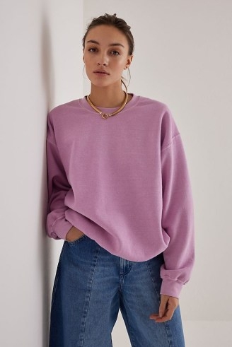 Anthropologie Oversized Washed Sweatshirt in Lilac ~ womens drop shoulder crew neck sweatshirts ~ women’s slouchy sweat tops - flipped