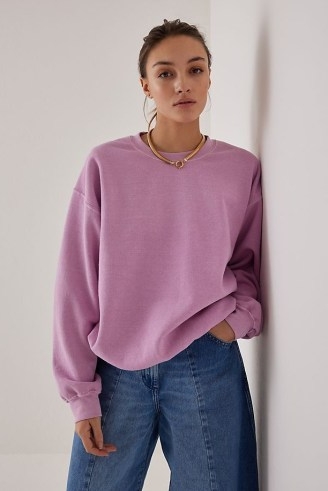 Anthropologie Oversized Washed Sweatshirt in Lilac ~ womens drop shoulder crew neck sweatshirts ~ women’s slouchy sweat tops