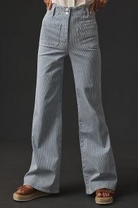Maeve The Junie Striped Wide-Leg Jeans in Blue / womens high rise flares / 70s inspired fashion