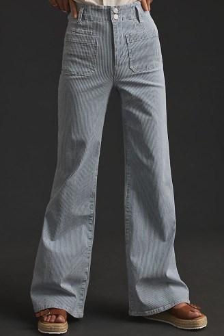 Maeve The Junie Striped Wide-Leg Jeans in Blue / womens high rise flares / 70s inspired fashion - flipped