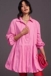 Maeve Bubble-Hem Shirt Dress in Pink / collared cotton dresses