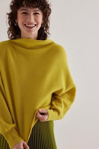 Pilcro Ribbed Cashmere Jumper in Yellow ~ relaxed fit jumpers - flipped
