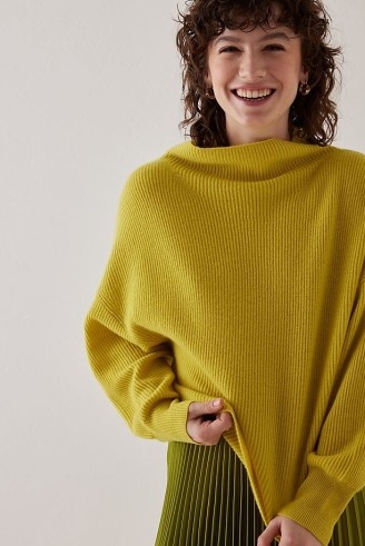 Pilcro Ribbed Cashmere Jumper in Yellow ~ relaxed fit jumpers