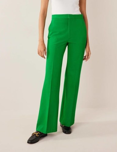 Boden Bi-Stretch Flared Trousers Green Bee ~ womens crease-resistant flares - flipped