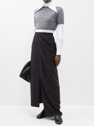 THE ROW Axel asymmetric wool skirt in black ~ contemporary drape detail maxi dresses