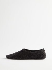 THE ROW Ozzy embroidered lurex flats in black / textured metallic thread flat shoes / women’s designer footwear