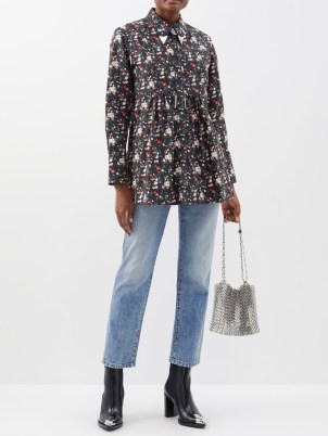PACO RABANNE Rose Garden-print cotton-poplin shirt in black – women’s western inspired floral shirts