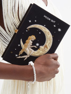 OLYMPIA LE-TAN The Moon Tarot embroidered book clutch bag in black – celestal inspired occasion bags - flipped