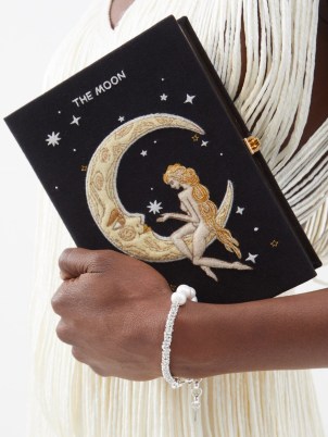 OLYMPIA LE-TAN The Moon Tarot embroidered book clutch bag in black – celestal inspired occasion bags