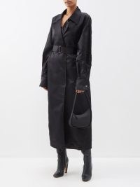 SA SU PHI Valentina belted silk-satin trench coat in black | women’s luxe silky longline coats | womens luxury clothing