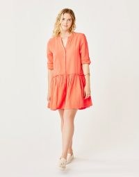 CARVE DESIGNS Blair Dress: Sunset in Sunset / womens organic cotton fashion / collarless button down ruffle trim dresses