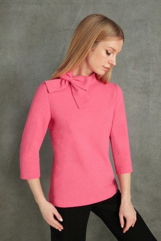 jane atelier BLAIRE WOOL TOP in Bubblegum Pink ~ retro bow detail tops ~ women’s chic vintage style clothes - flipped