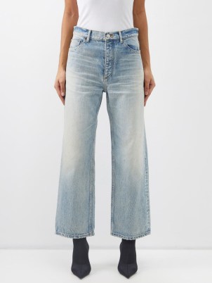 BALENCIAGA Cropped organic-cotton jeans in blue ~ womens light wash denim fashion ~ crop leg