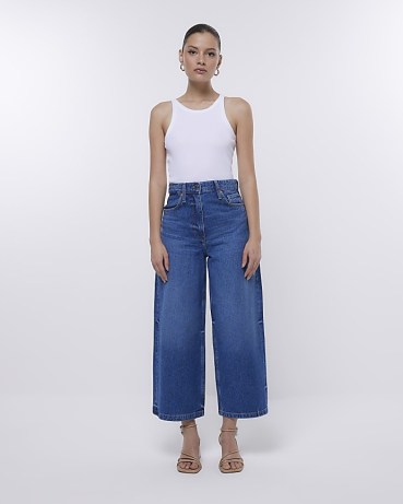 River Island BLUE HIGH WAISTED WIDE LEG JEANS - flipped
