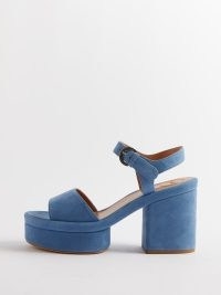 CHLOÉ Odina 65 suede platform sandals in blue / vintage style block heel platforms