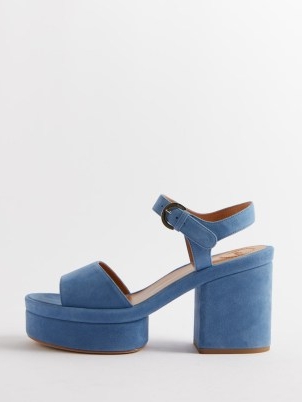 CHLOÉ Odina 65 suede platform sandals in blue / vintage style block heel platforms