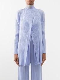 PLEATS PLEASE ISSEY MIYAKE Technical-pleated cardigan in blue – womens contemporary jersey cardigans