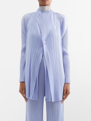 PLEATS PLEASE ISSEY MIYAKE Technical-pleated cardigan in blue – womens contemporary jersey cardigans - flipped
