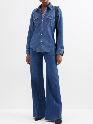 NILI LOTAN Travis denim shirt in blue | womens classic western inspired shirts - flipped