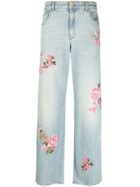 Blumarine floral-embroidered straight-leg jeans in light blue | womens denim fashion