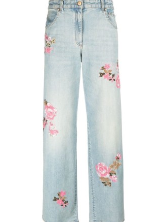 Blumarine floral-embroidered straight-leg jeans in light blue | womens denim fashion - flipped