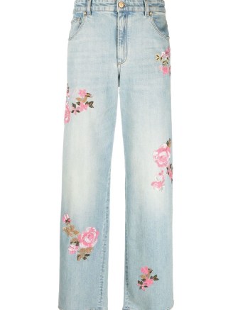 Blumarine floral-embroidered straight-leg jeans in light blue | womens denim fashion