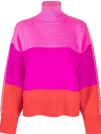 Christopher John Rogers colour-block striped jumper in bubblegum pink/hot pink/bright red | tonal colourblock high neck jumpers | womens vibrant knitwear - flipped