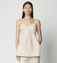 Proenza Schouler Cotton Wool Jacquard Bustier in Canvas | ecru strapless tops | fitted bodice | bandeau sweetheart neckline top