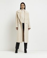 RIVER ISLAND CREAM OVERSIZED LONGLINE COAT ~ womens long length notch lapel coats