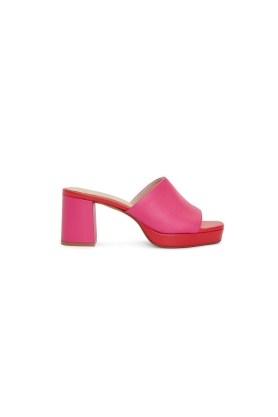 gorman Daisy Mule in Pink / Red ~ tonal block heel mules - flipped