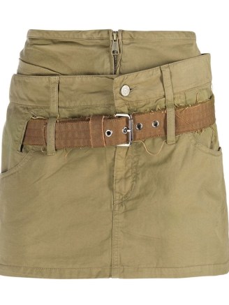 Diesel O-Enthia cotton miniskirt in khaki – utility miniskirts – short belted mini skirts – belt detail - flipped
