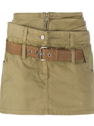 Diesel O-Enthia cotton miniskirt in khaki – utility miniskirts – short belted mini skirts – belt detail