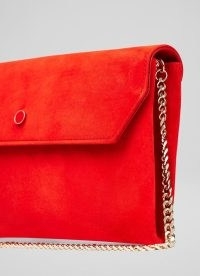 L.K. BENNETT Dora Red Suede Envelope Clutch – chain shoulder strap occasion bags