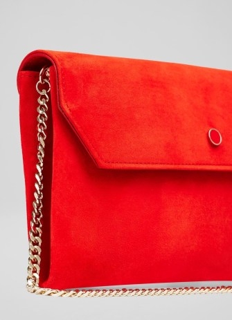 L.K. BENNETT Dora Red Suede Envelope Clutch – chain shoulder strap occasion bags - flipped