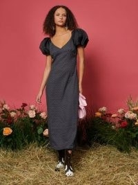 sister jane THE RODEO ROSE Paddock Polka Midi Dress in Black / spot print puff sleeve dresses / vintage inspired fashion