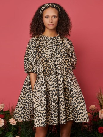 sister jane Jessie Jacquard Tiered Dress in Black Leopard / womens oversized animal print dresses / voluminous fashion / THE RODEO ROSE - flipped