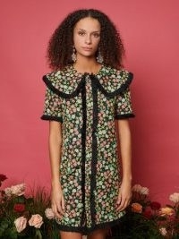 sister jane Garden Tapestry Mini Dress in Black / THE RODEO ROSE collection / floral oversized collar dresses / frayed trim