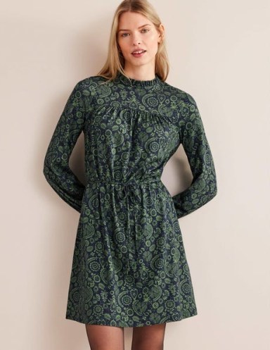 Boden Easy Yoke Mini Jersey Dress in Broad Bean, Tropic Charm / long sleeved floral print tie waist dresses