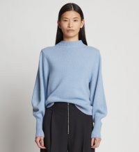 Proenza Schouler Eco Cashmere Balloon Sleeve Sweater in Light Blue | soft drapey relaxed fit sweaters | women’s volume sleeve turtleneck jumpers