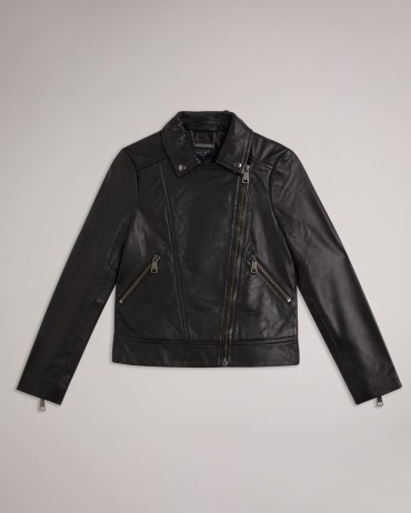 TED BAKER Ellaar Fitted Leather Biker Jacket in Black ~ womens zip and stud detail jackets