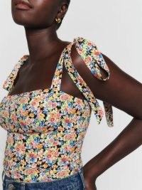 Reformation Ellora Top in Trix – floral print shoulder tie tops