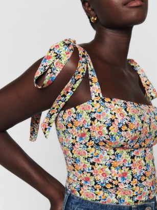 Reformation Ellora Top in Trix – floral print shoulder tie tops - flipped