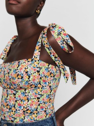 Reformation Ellora Top in Trix – floral print shoulder tie tops