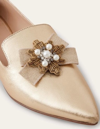 Boden Embellished Pointed Loafers Gold / womens metallic loafer flats