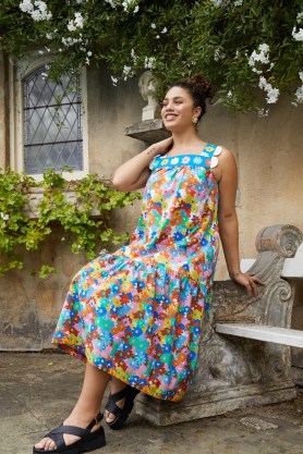 gorman Fleuriste Tiered Dress – womens sleeveless organic cotton floral print dresses - flipped
