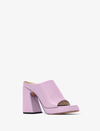 Proenza Schouler Forma Platform Sandals Light/Pastel Purple ~ smooth lilac leather chunky heeled mules ~ open toe angular heel platforms - flipped