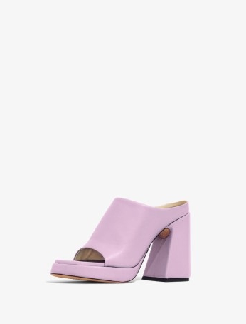 Proenza Schouler Forma Platform Sandals Light/Pastel Purple ~ smooth lilac leather chunky heeled mules ~ open toe angular heel platforms