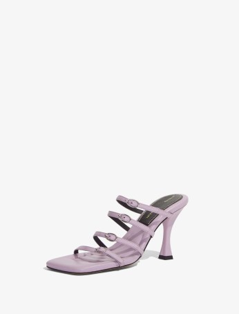 Proenza Schouler Square Sandals – 90mm in Light/Pastel Purple ~ strappy lilac leather buckle detail mules ~ squared off toe - flipped