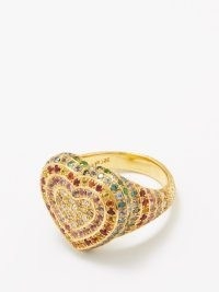 CAROLINA BUCCI Rainbow Heart diamond, sapphire & 18kt gold ring – women’s luxury multicoloured rings – luxe hearts – fine statement jewellery