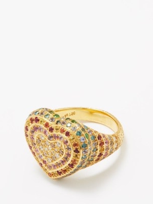 CAROLINA BUCCI Rainbow Heart diamond, sapphire & 18kt gold ring – women’s luxury multicoloured rings – luxe hearts – fine statement jewellery
